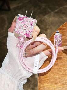 5pcs Pink Ocean Creature Pattern 1.4m Cable Wrap Charger Head Protector, Anti-Breakage TPU Cable Organizer Charging Head Protector. Compatible With Phone 12/13/14, Suitable For 20W Fast Charging Cable - Multicolor - View 3