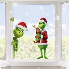 The Grinch 2pcs/Set Christmas Static Glass Stickers, Holiday Window Decals, Funny Christmas Style, Removable Decorative Stickers, Suitable For Winter Store Windows, Home Glass Windows, Shopping Mall Store Decor, Christmas Theme Party Scenes - Multicolor - View 4