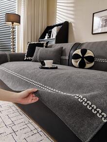 1pc All Season Chenille Sofa Cushion Cover, Modern Minimalist Non-Slip Protective Sofa Seat Cover, Machine Washable Warm Colorfast Home Decor Pet Friendly Protector, Suitable For Bedroom, Office, Living Room, L-Shaped Sofa And 1234 Seats - Light Grey - View 5