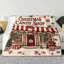 1pc Christmas Themed Blanket, Christmas Candy Store Mint Peppermint Gingerbread Lollipop Pattern Living Room Sofa Bedroom Nap Throw Blanket - Multicolor - View 2