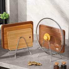 1pc/2pcs 2 Styles Available, Adjustable Thickness Cutting Board Rack, Vertical Countertop Cutting Board & Pot Lid Holder, Kitchen Storage Rack, Cutting Board Drain Rack, Daily Home Essential, Kitchen Helper - Silver - View 4