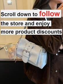 1pc Women's Solid Color PU Leather Shoulder Bag, Commuter Versatile Crossbody Bag, Adjustable Strap - Blue - View 2