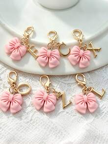 1pc 2-In-1 26 Letters + Pink Bow Lobster Clasp, Exquisite Cute Pink Bow Keychain/A-Z 26 Letters Keychain/Suitable For Bags, Wallets And Other Decorative Accessories, Ideal Holiday Gift Accessory - Multicolor - View 5