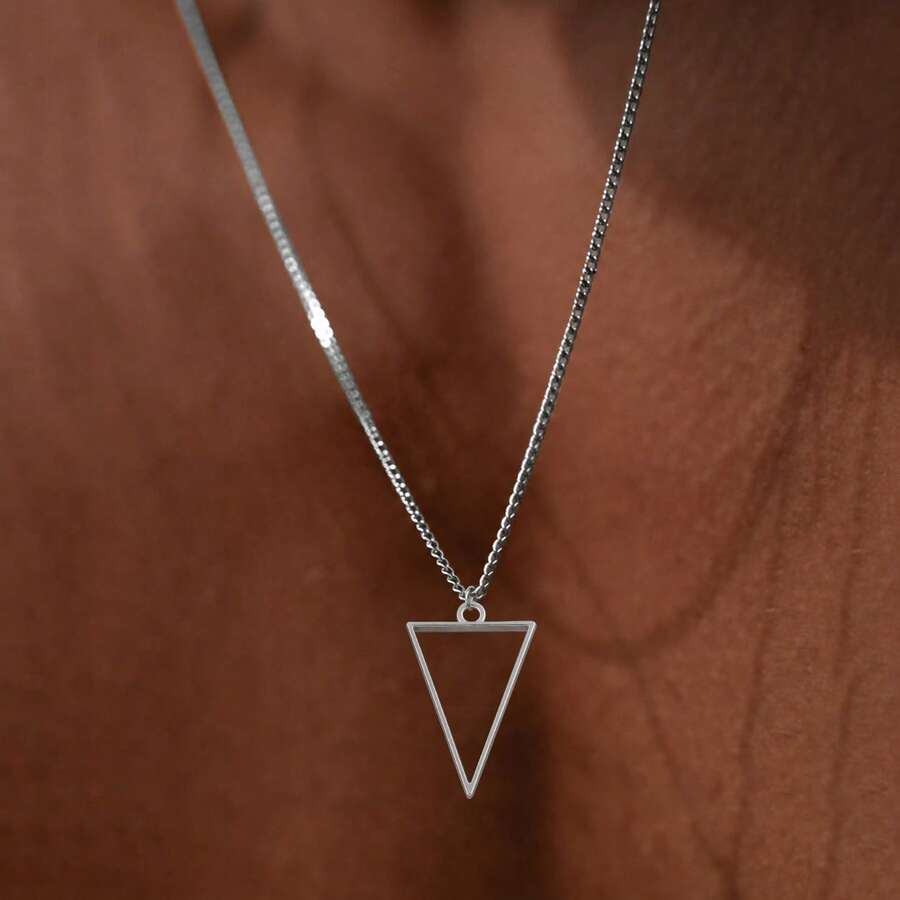 Men's Inverted Triangle Pendant Necklace, Stainless Steel Chain Necklace - Style 8 - View 1