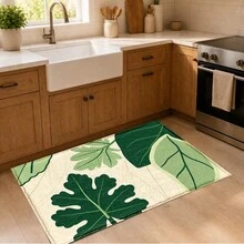 1 buah, Keset Dapur Imitasi Kasmir Bermotif Daun Hijau, Keset Lantai Dapur Penyerap Air, Karpet Dapur, Keset Panjang, Keset Depan Wastafel, Cocok Untuk Dapur, Kamar Mandi, Pintu Masuk, Lorong, Ruang Cuci dan Dekorasi Rumah - MultiWarna - View 2