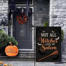 1 Pc Garden Flag, Black‑Base Bare‑Branch Bat Group Broom Print, Fun Handwritten Text Decor, Flag Only No Pole, For Yard Outdoor Decor - A - View 3