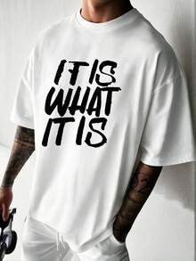ZYNTH BALENO Men's Fashionable Letter Print Short Sleeve T-Shirt, Suitable For Gym, Sports, Cycling, Running In Summer - White - View 3
