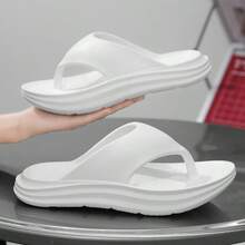 Men's White Thick Sole Flip Flops, Beach Vacation Seaside Slip-On Outdoor Walking Casual Sandals, Comfortable Summer Toe-Post Slippers, Fashion Open-Toe Slides, Unisex - White - View 10