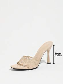Women's High Heel Shoes Spring/Summer Night Party Commute Style Lace Embroidery Mule Square Toe Stiletto Heel Sexy Glamorous High-End Versatile Beige - Apricot - View 5
