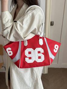 Large Capacity Tote Bag, Fashionable Versatile Commuter Shopping Shoulder Underarm Bag - Red - View 8