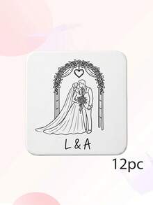 1/12/24pcs Custom Text Wedding Couple Line Art Coasters, Custom Wedding Favor Gifts For Guests, Newlywed Keepsake Home Tabletop Decoration - Multicolor - View 10