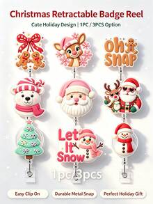 Christmas Retractable Acrylic Badge Reel, Knitted Style ID Holder, Anti-Loss Nurse Badge Clip - A - View 1