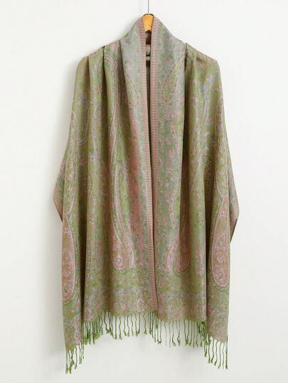 1pc Women's Paisley Jacquard Dual-Tone Scarf, Autumn/Winter Warm Cashmere-Feel Silky Tassel Decor Scarf, Beach Cover-Up, Daily Wear, Evening Gown, Travel, Office, Wedding Gift