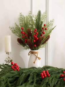 50pcs/40pcs Pine Cone & Red Berry Decor | Realistic Plastic Branch Christmas Tree Decoration | Winter Wedding & Wreath Centerpiece Decor | Durable Pine Cone & Red Berry Decoration | Holiday Berry Wreath Accessory - Multicolor - View 5