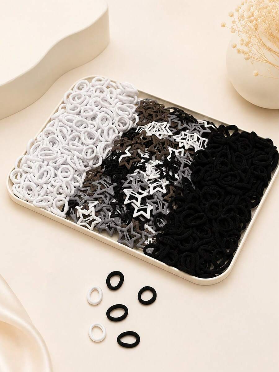 420pcs Girls Solid Black & White Star Hair Clips, Suitable For Side ...