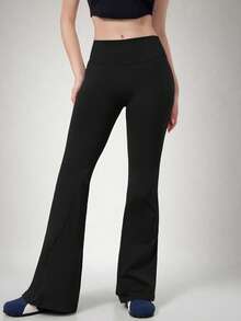 NcmRyu Women's 1pc Colorblock Fold-Over High Waist Running Gym Yoga Pants With Flared Leg - Black - View 8