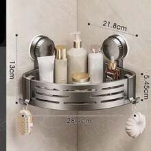 2 Packs No Drill Corner Shower Caddy/Suction Cup Bathroom Organizer Shelf For Sink And Toilet/Rustproof Wall Mount Storage Rack/Adhesive Triangle Basket - Gray-double Layer Suit - View 9