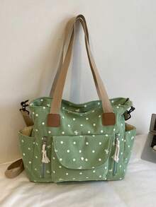 New Korean Style Gentle Polka Dot Bow Decor Large Capacity Multi-Pocket Shoulder Bag, Retro Sweet Lazy Casual Versatile Colorblock Detachable Long Strap Tote Bag, Suitable For Students, Classroom, Commuting, Work, Daily, Shopping, Vacation, Travel - Multicolor - View 14