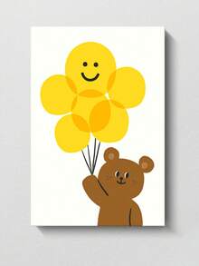 Korean Style Cute Cartoon Bear & Flower Wall Art, INS Style Children's Room Bedroom Bedside Decor Painting, Framed Or Unframed - Cartoon - View 2