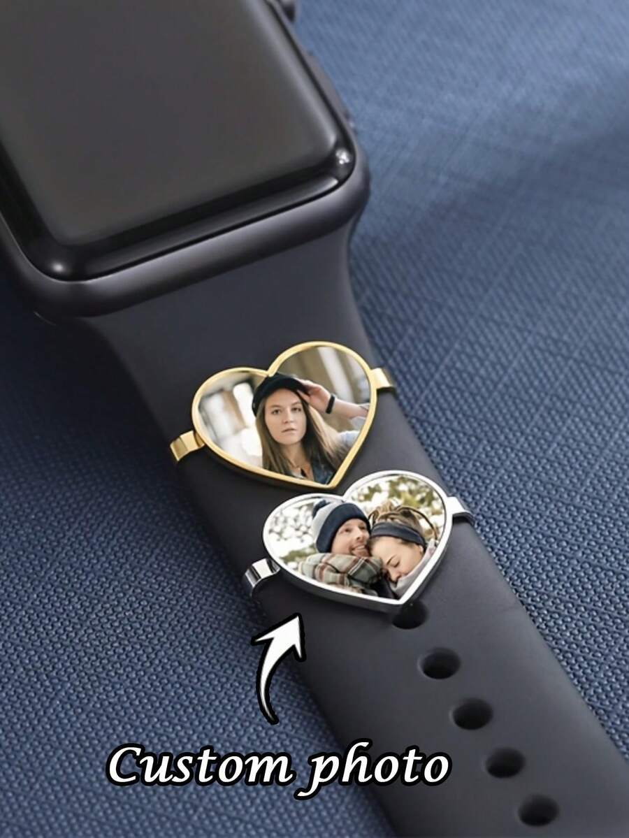 1PC [Customized]Personalized Sublimation Heart-Shaped Watch Decoration, Personalized Photo Watch Jewelry Pendant, Women's Craft, Watch Charm, Anniversary Gift, Wedding Gift, Customized Photo Gift, Customized Birthday, Anniversary Gift, Christmas, Halloween Gift, Valentine's Day Gift - Multicolor - View 1