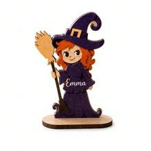 Personalized Name Halloween Standing Decor, Custom Desktop Ornament With Ghost, Witch, Pumpkin, Cat, Scarecrow And Grim Reaper Characters, Bookshelf Fireplace Mantel Decoration, Halloween Party Tabletop Display, Suitable For Home, Friends And Halloween Enthusiasts Home Decor - Multicolor - View 15