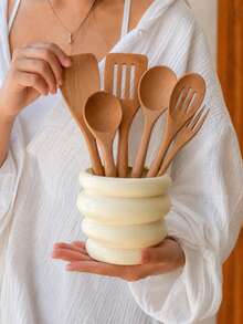 1pc Modern Stacked Donut Shaped Kitchen Utensil Holder, Wavy Sculptural Utensil Organizer, Countertop Storage Cup, Suitable For Spoons, Forks, Chopsticks, Knives And Cooking Tools, Minimalist Restaurant And Kitchen Decor - Multicolor - View 1