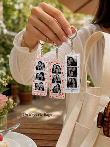 1pc Custom Personalized Photobooth Style Photo Couples Keychain, Striped Photo Keychain, Gift For Boyfriend, Best Friend Keychain, Anniversary Gift,Personalized Gift, Christmas Gift - Red - View 5