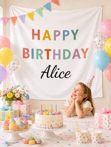 Personalized Children's Birthday Backdrop, Customized Name Happy Birthday Banner, Baby Birthday Party Decoration, Colorful Birthday Backdrop (Unisex For Boys And Girls), 1st Birthday Party Photo Background - Multicolor - View 8
