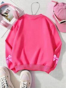 2pcs/Set Crew Neck Sweatshirt And Wide Leg Pants Outfit For Girls, Pink Bow Pattern Crew Neck Sweatshirt + Wide Leg Pants Matching Set, Suitable For Autumn/Winter Daily Wear - Multicolor - View 7