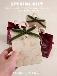 20pcs/40pcs Wedding Forest Style Velvet Ribbon Small Gift Boxes, Holiday Party Birthday Floral Handheld Boxes + Small Pearl Pendant - A - View 4