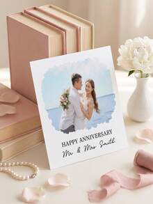 1/3pcs Custom Photo And Text Anniversary Greeting Card, Personalized Oil‑Painting Style Picture Card, Happy Anniversary Keepsake Card For Couple - Multicolor - View 3