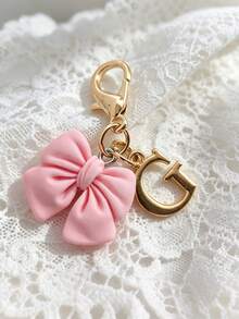 1pc 2-In-1 26 Letters + Pink Bow Lobster Clasp, Exquisite Cute Pink Bow Keychain/A-Z 26 Letters Keychain/Suitable For Bags, Wallets And Other Decorative Accessories, Ideal Holiday Gift Accessory - Multicolor - View 32