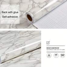 1pc Self-Adhesive Marble Pattern Wall Sticker, Glossy Waterproof Wallpaper, Furniture Refurbishing Sticker, Suitable For Kitchen And Bathroom Wall And Countertop Decoration - A - View 8