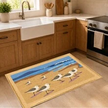1pc Beach Water Bird Pattern Printed Faux Cashmere Kitchen Mat, Absorbent Kitchen Rug, Kitchen Carpet, Long Runner Mat, Sink Front Mat, Suitable For Kitchen, Bathroom, Entryway, Hallway, Laundry Room And Home Decor - Multicolor - View 5