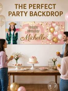 Personalized Photo And Name Birthday Banner, Custom Happy Birthday Backdrop, Balloon And Confetti Party Decoration, Picture Upload Celebration Banner For Birthday Party Events, Personalized Party Sign For Women, Men, Family And Friends - Multicolor - View 6
