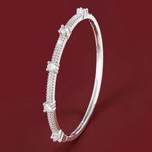1pc Minimalist Geometric Dotted Design Cubic Zirconia Inlaid Bracelet For Women - Multicolor - View 1