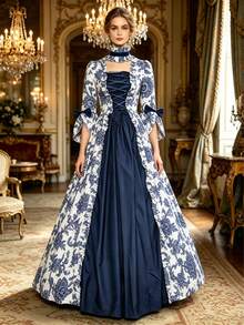 Ready Stock Blue And White Porcelain Pattern Medieval Victorian Court Dress Renaissance Gothic Lolita Bell Sleeve Dress - Blue - View 7