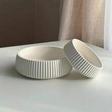 Fluted Round Storage Bowl Silicone Mold, Ribbed Jewelry Trinket Dish Candle Holder Tray Mold, DIY Epoxy Resin Concrete Cement Plaster Casting Craft For Home Decor - Striped Storage Bowl Silicone Mold - View 6