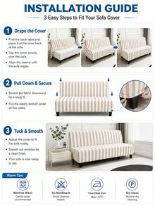 1pc Striped Print Polyester High Elasticity Armless Sofa Bed Cover, Cushion Bed Cover, All Season Universal Living Room Bedroom Home Decor Sofa Bed Cover - Multicolor - View 5
