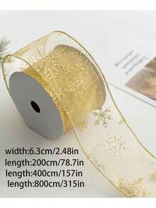 1PC Gold Foil Snow Tulle With Wired Edge Snowflake Organza Christmas Decorative Ribbon With Silver Glitter Bow Material - Multicolor - View 4