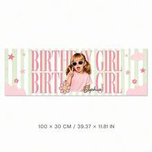 Personalized Photo & Name Birthday Banner, Customized Girl/Boy Birthday Backdrop, Kids Party Photo Booth Background - Multicolor - View 12