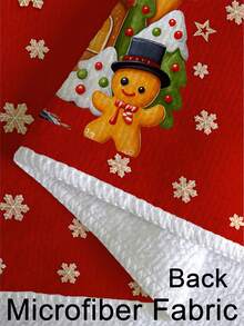 2pcs Christmas Gingerbread Castle And Cookie Print Kitchen Towels, Colorful Candy Winter Village Design Dish Cloths, Suitable For Kitchen Cleaning & Christmas Decor - Red - View 7