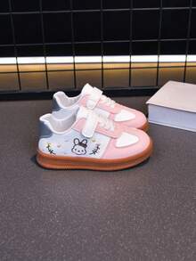 Girls' Pink & White Rabbit Embroidery Casual Sneakers, Hook & Loop Non-Slip Soft Sole Kids' Sports Shoes, Versatile For Spring & Autumn - Pink - View 7
