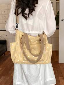 New Korean Style Gentle Polka Dot Bow Decor Large Capacity Multi-Pocket Shoulder Bag, Retro Sweet Lazy Casual Versatile Colorblock Detachable Long Strap Tote Bag, Suitable For Students, Classroom, Commuting, Work, Daily, Shopping, Vacation, Travel - Multicolor - View 10