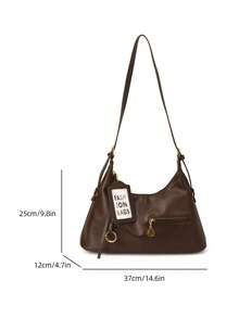 low tea 1pc Fashionable Crescent-Shaped PU Leather Shoulder Bag, Suitable For Commuting, Shopping And More - Coffee - View 3