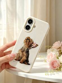 Casing Ponsel Anjing Yorkshire Terrier Lucu dengan Earphone Bunga, Hewan Realistis, Warna Beige, Pelindung Anti Guncangan - MultiWarna - View 4