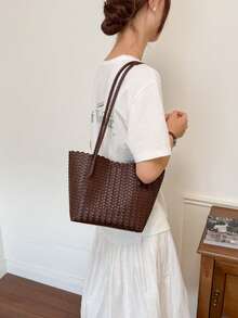 New Fashion Plaid Woven Bucket Bag, Niche Versatile, Handheld Shoulder Bag, Suitable For Commuting - Multicolor - View 3
