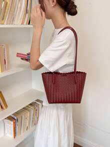 New Fashion Plaid Woven Bucket Bag, Niche Versatile, Handheld Shoulder Bag, Suitable For Commuting - Multicolor - View 5