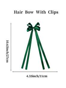 2Pcs 4.5 Inch HairBow For Girl Fashionable Kids Girl Tassel Ribbon Bowknot Children HairBows With Clips With Small Long Tail For Festivals PartySchool - Dark Green - View 5