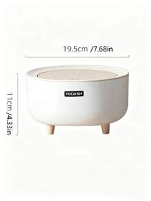 Cute Round Desktop Trash Can With Press Lid Set, Wood‑Grain Cover Small Tabletop Waste Bin,Trash Can,Back To School,Halloween,National Day,Christmas, Decorative Countertop Garbage Bin For Desk, Bedroom, Kitchen - View 2